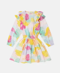 Abstract Doodle Print Ruffle Skater Dress