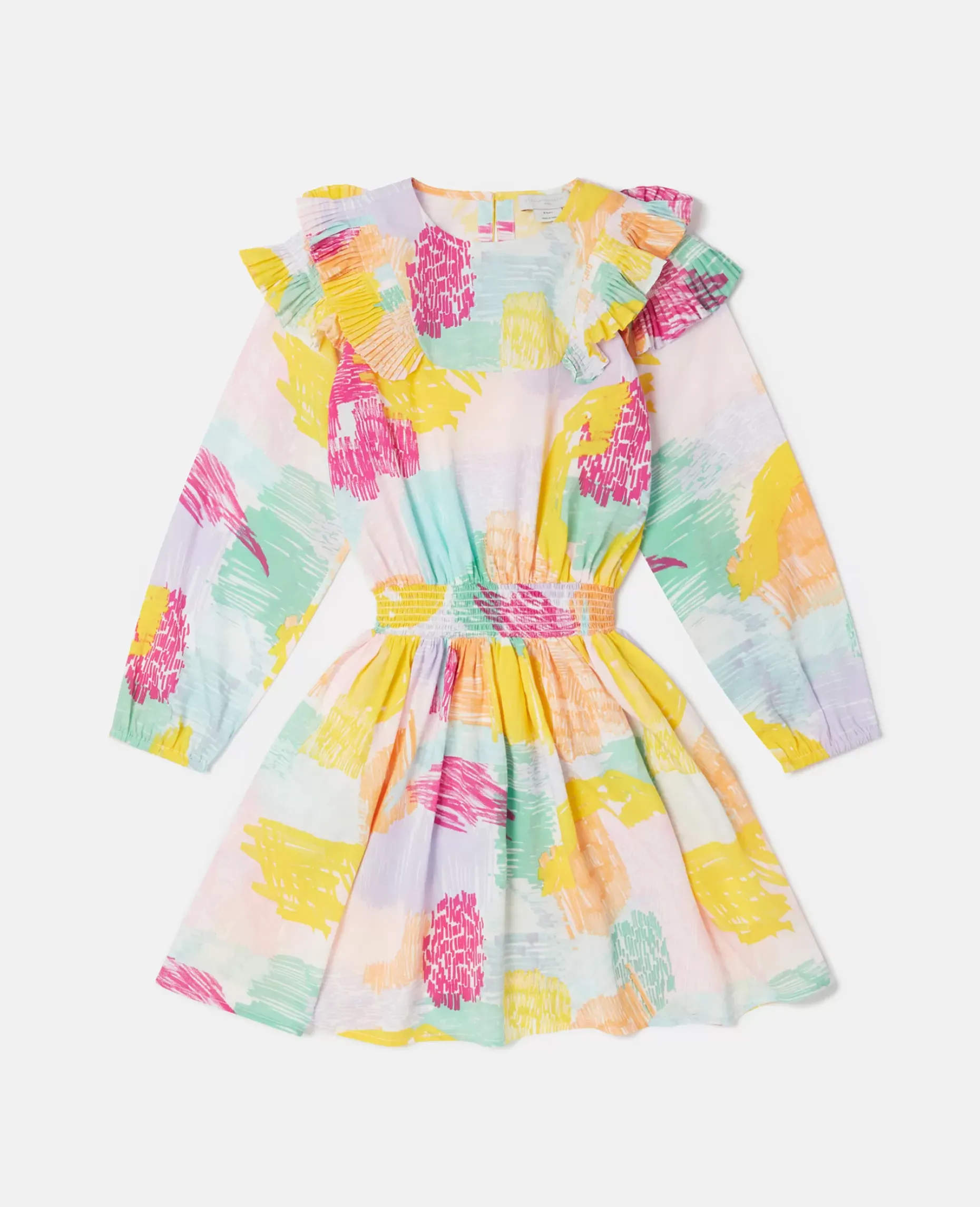 Abstract Doodle Print Ruffle Skater Dress