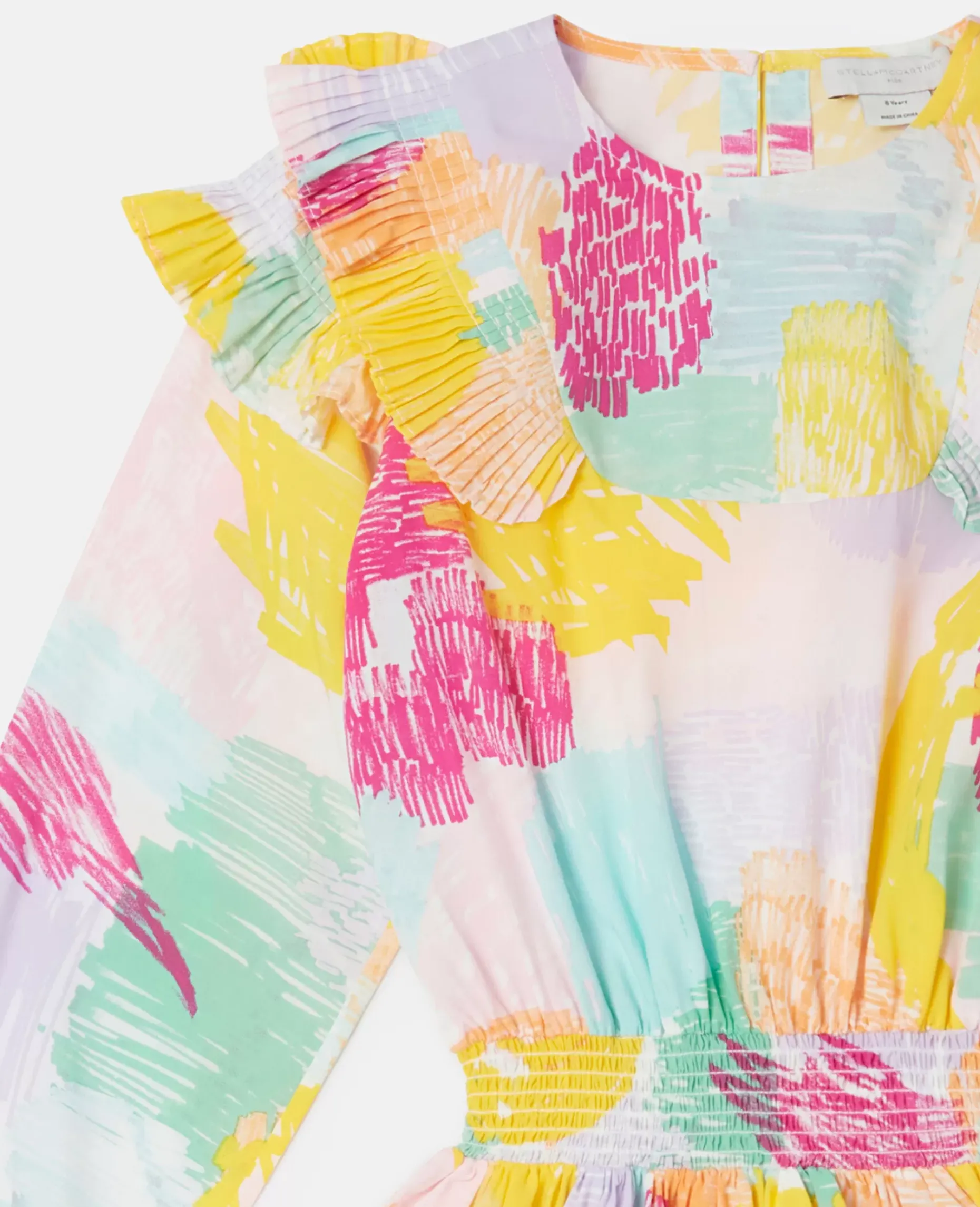Abstract Doodle Print Ruffle Skater Dress