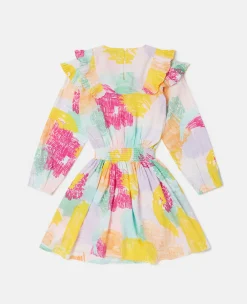Abstract Doodle Print Ruffle Skater Dress