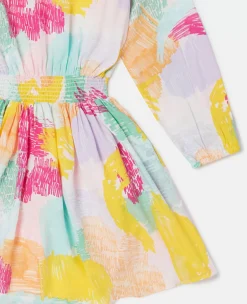 Abstract Doodle Print Ruffle Skater Dress
