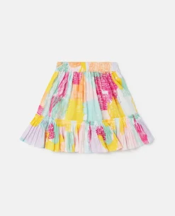 Abstract Doodle Print Ruffle Skater Skirt
