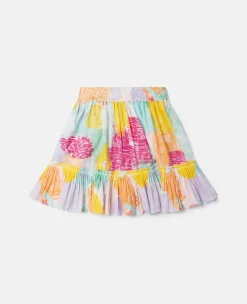 Abstract Doodle Print Ruffle Skater Skirt