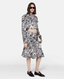 Abstract Moth Jacquard Belted Skirt