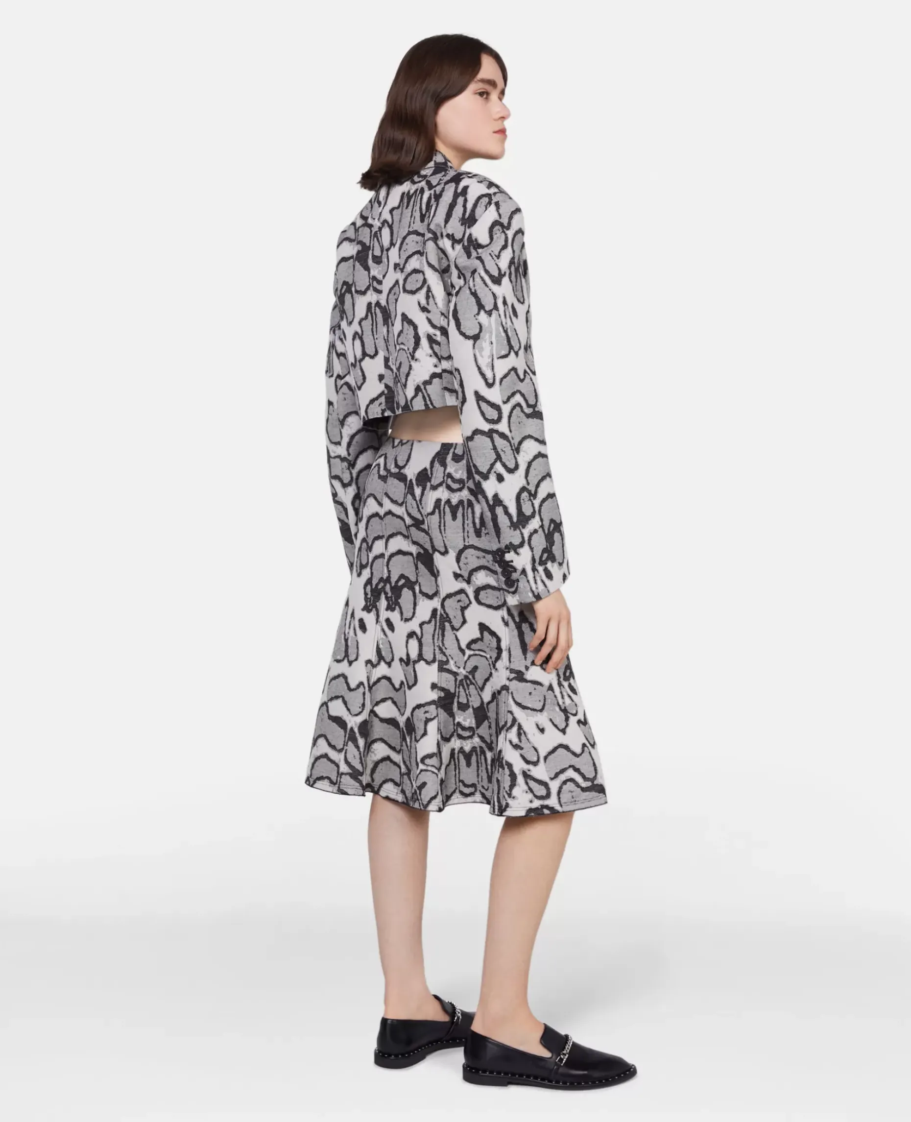 Abstract Moth Jacquard Belted Skirt