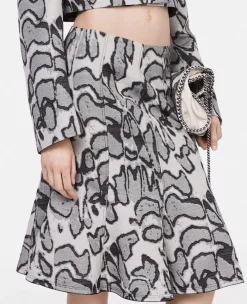 Abstract Moth Jacquard Belted Skirt