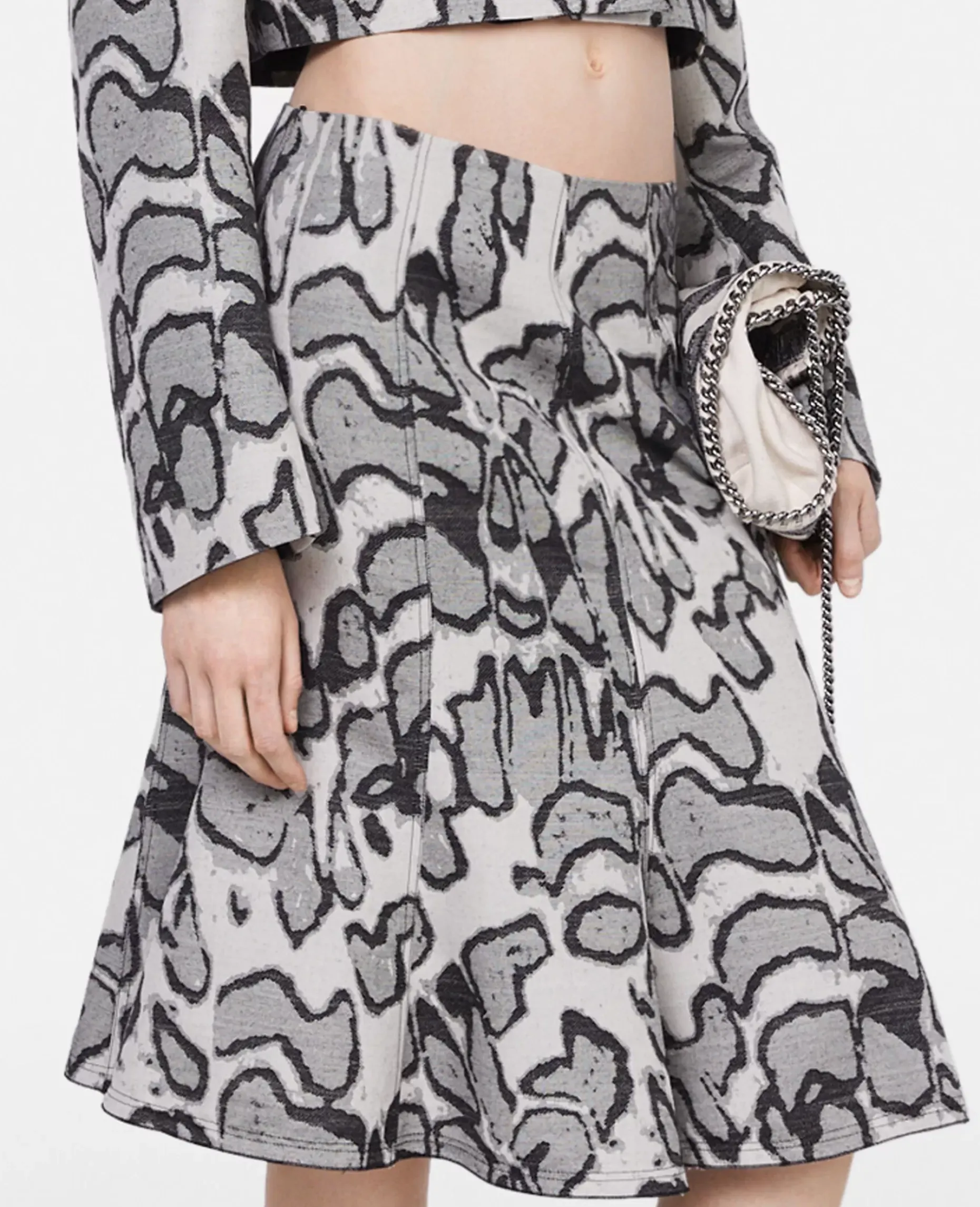 Abstract Moth Jacquard Belted Skirt