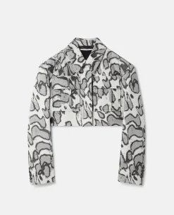 Abstract Moth Jacquard Cropped Utility Jacket