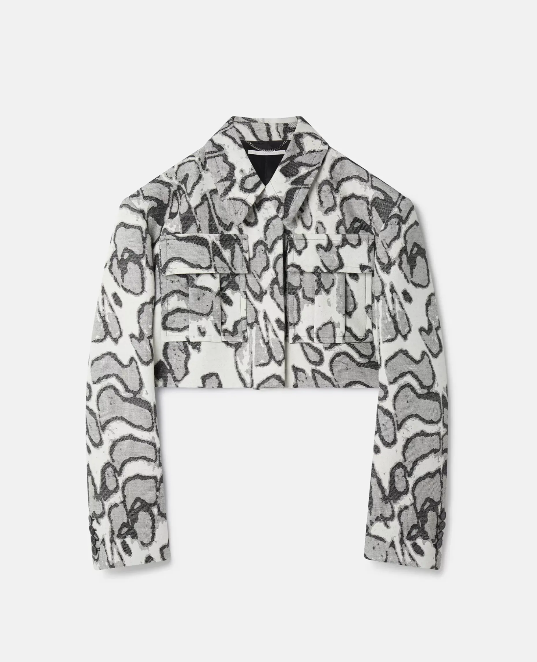 Abstract Moth Jacquard Cropped Utility Jacket