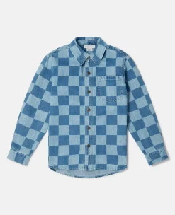 Checkerboard Print Denim Shirt