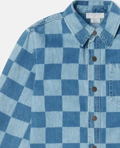 Checkerboard Print Denim Shirt