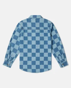 Checkerboard Print Denim Shirt