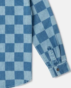 Checkerboard Print Denim Shirt