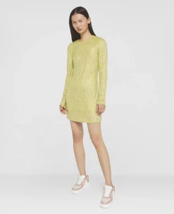 Crystal Lace Long-Sleeved Mini Dress