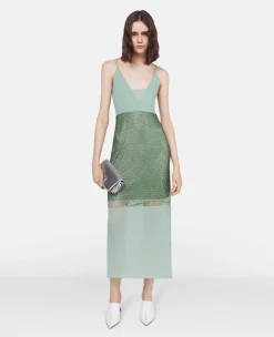 Crystal Panel Satin Slip Dress