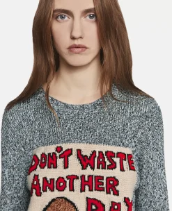Don'T Waste Another Day' Slogan Cotton Knit Jumper