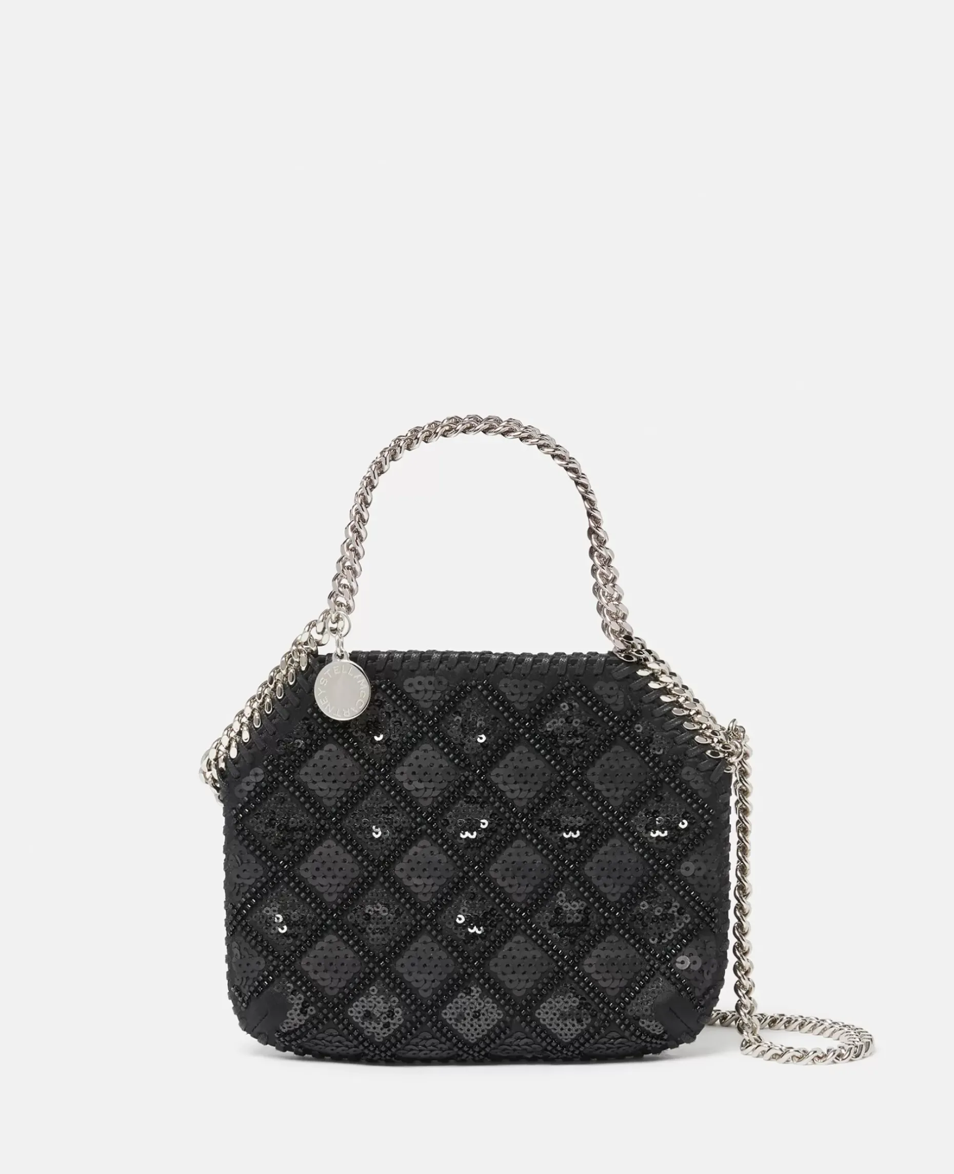 Falabella Checked Sequin Embroidery Evening Tote Bag
