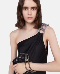 Falabella Checked Sequin Embroidery Evening Tote Bag