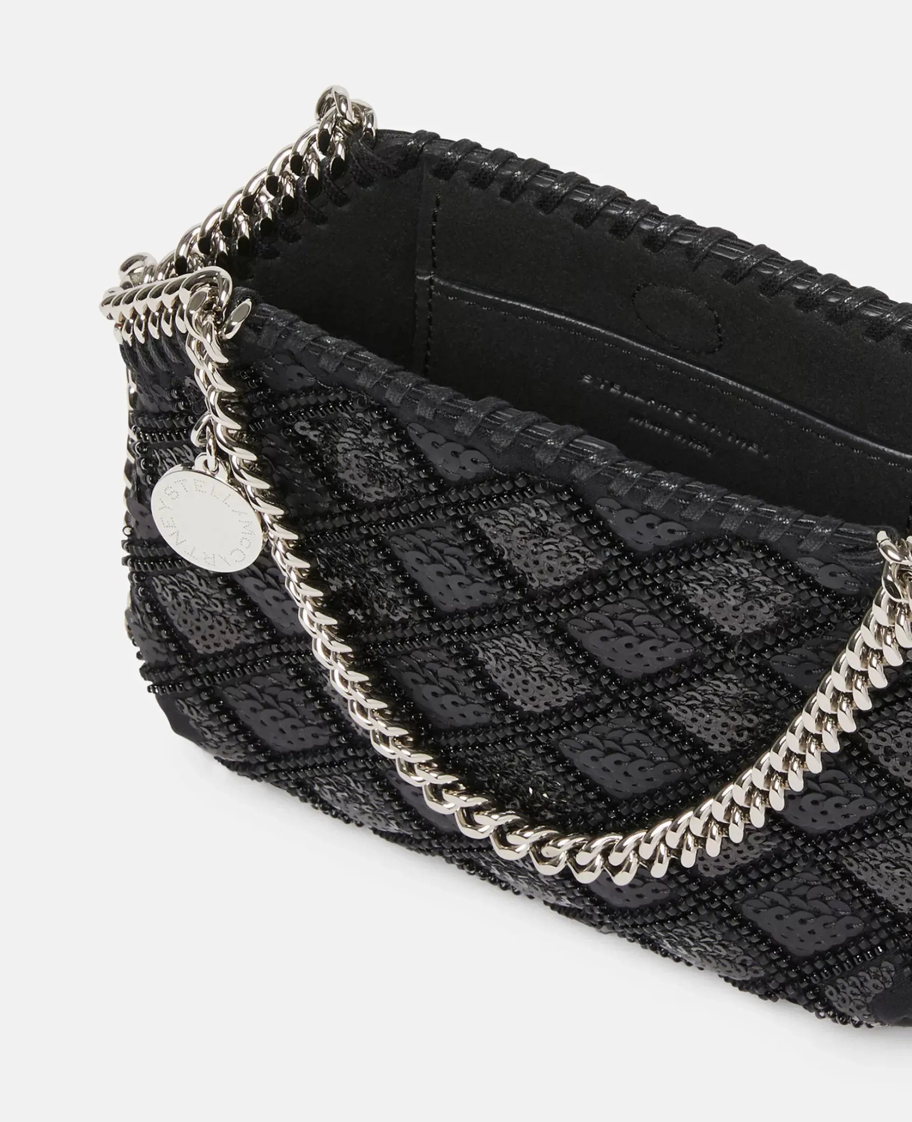 Falabella Checked Sequin Embroidery Evening Tote Bag