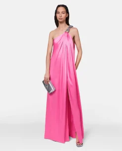 Falabella Crystal Chain Double Satin One-Shoulder Gown