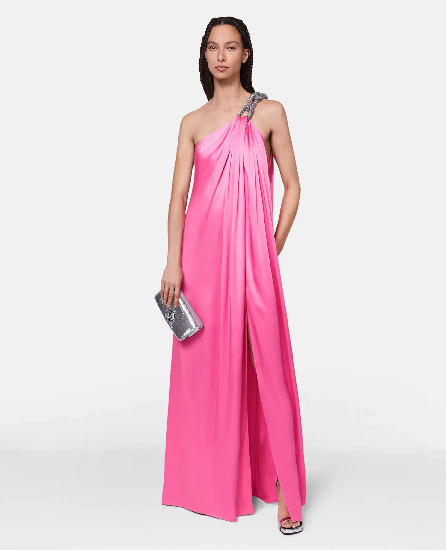 Falabella Crystal Chain Double Satin One-Shoulder Gown