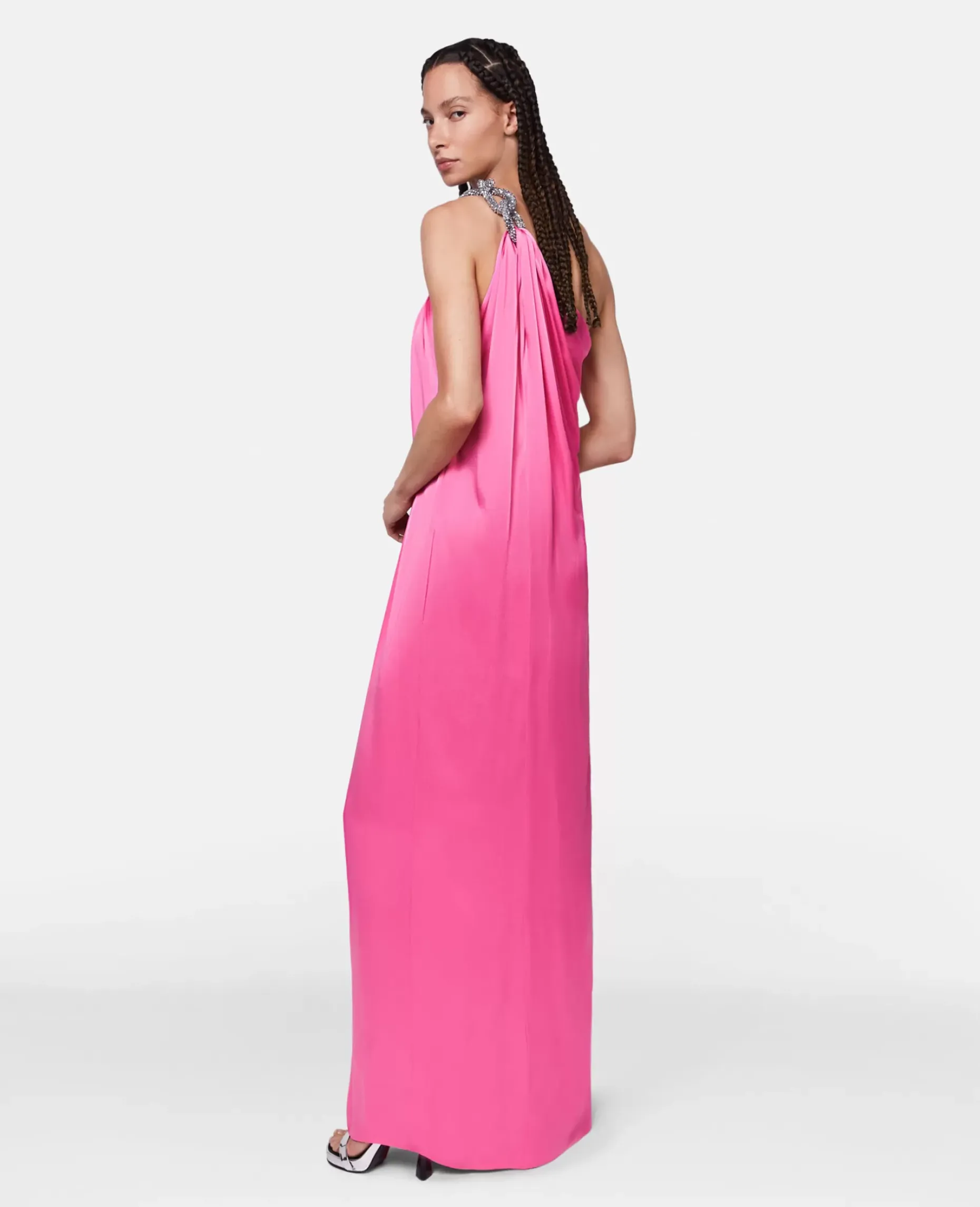 Falabella Crystal Chain Double Satin One-Shoulder Gown