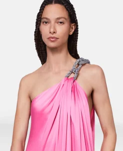 Falabella Crystal Chain Double Satin One-Shoulder Gown