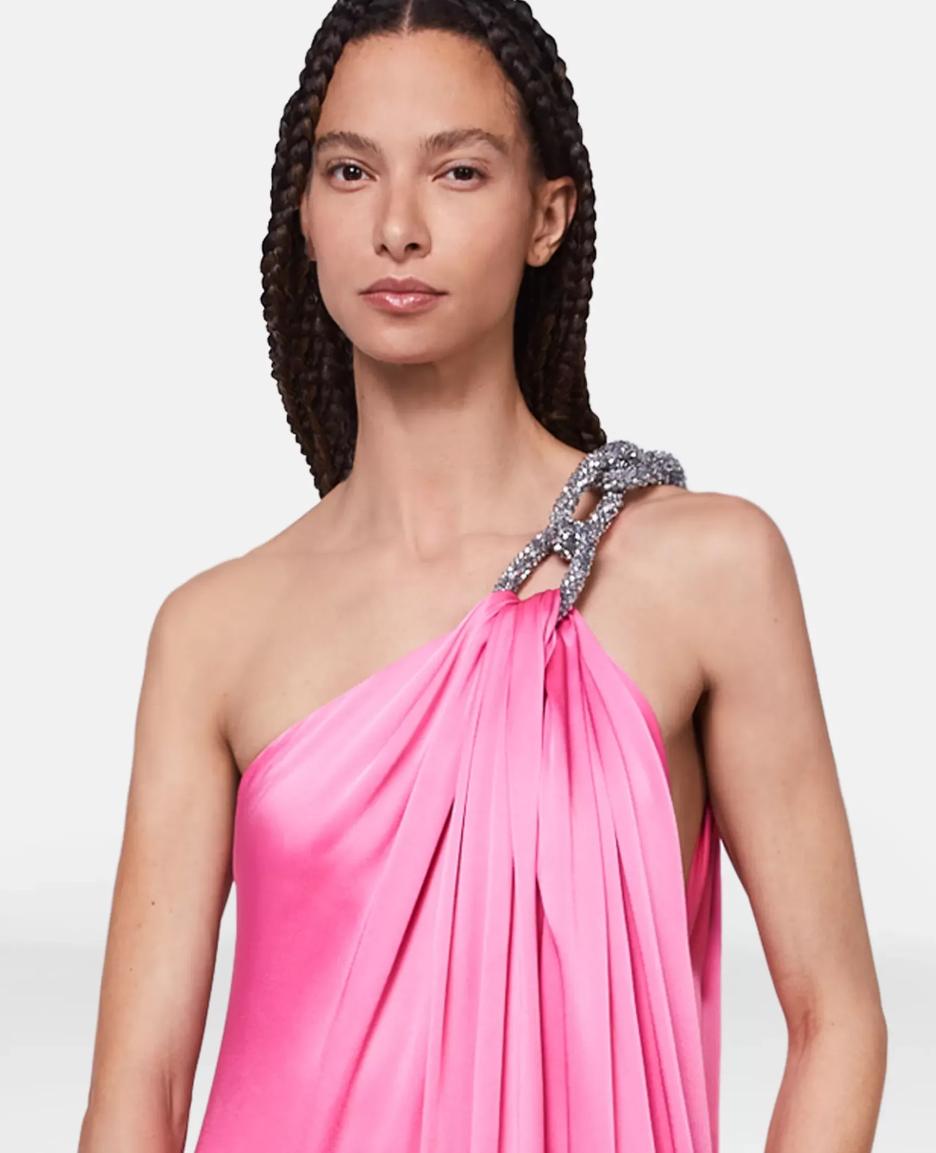 Falabella Crystal Chain Double Satin One-Shoulder Gown