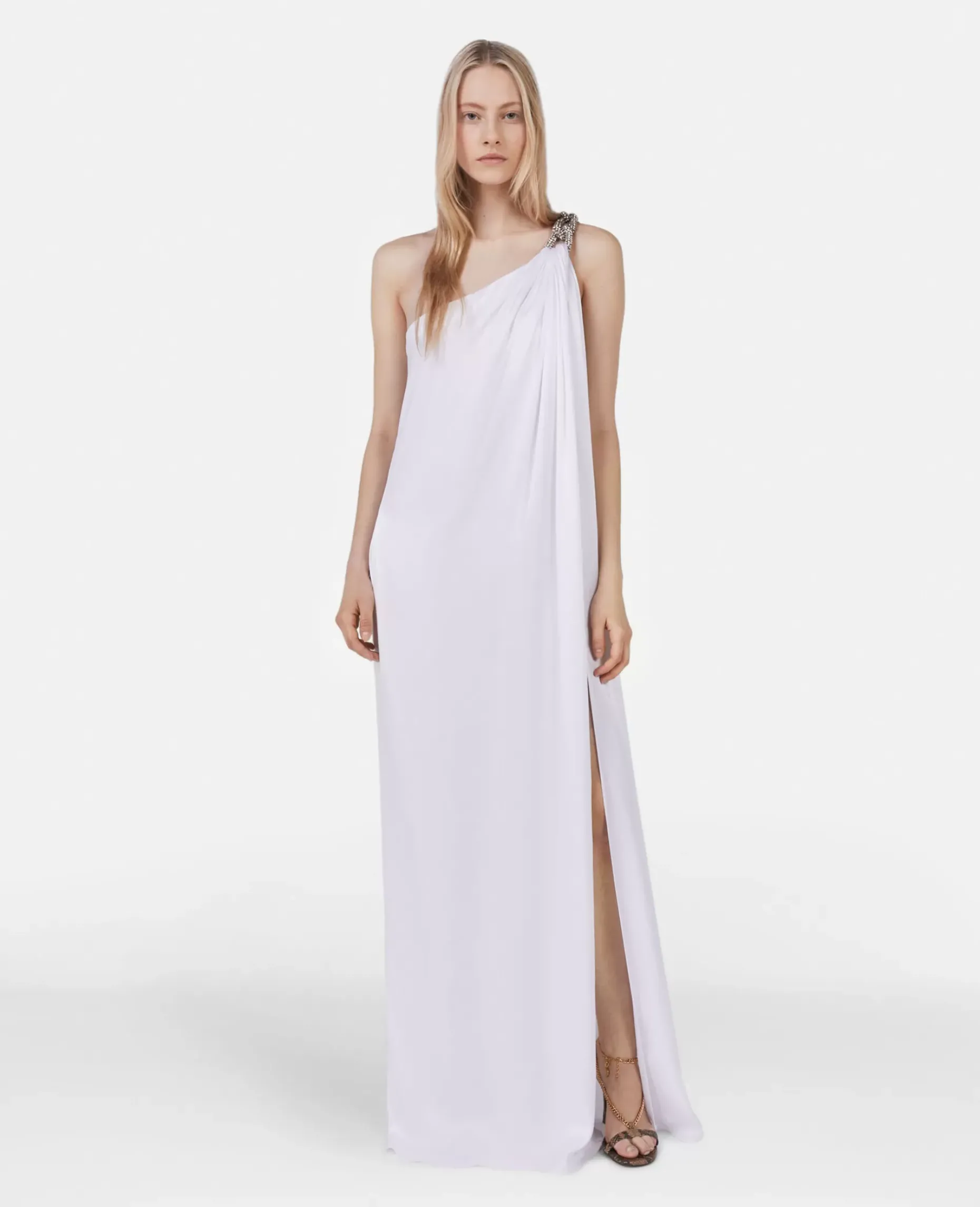 Falabella Crystal Chain Double Satin One-Shoulder Gown