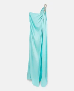 Falabella Crystal Chain Double Satin One-Shoulder Gown
