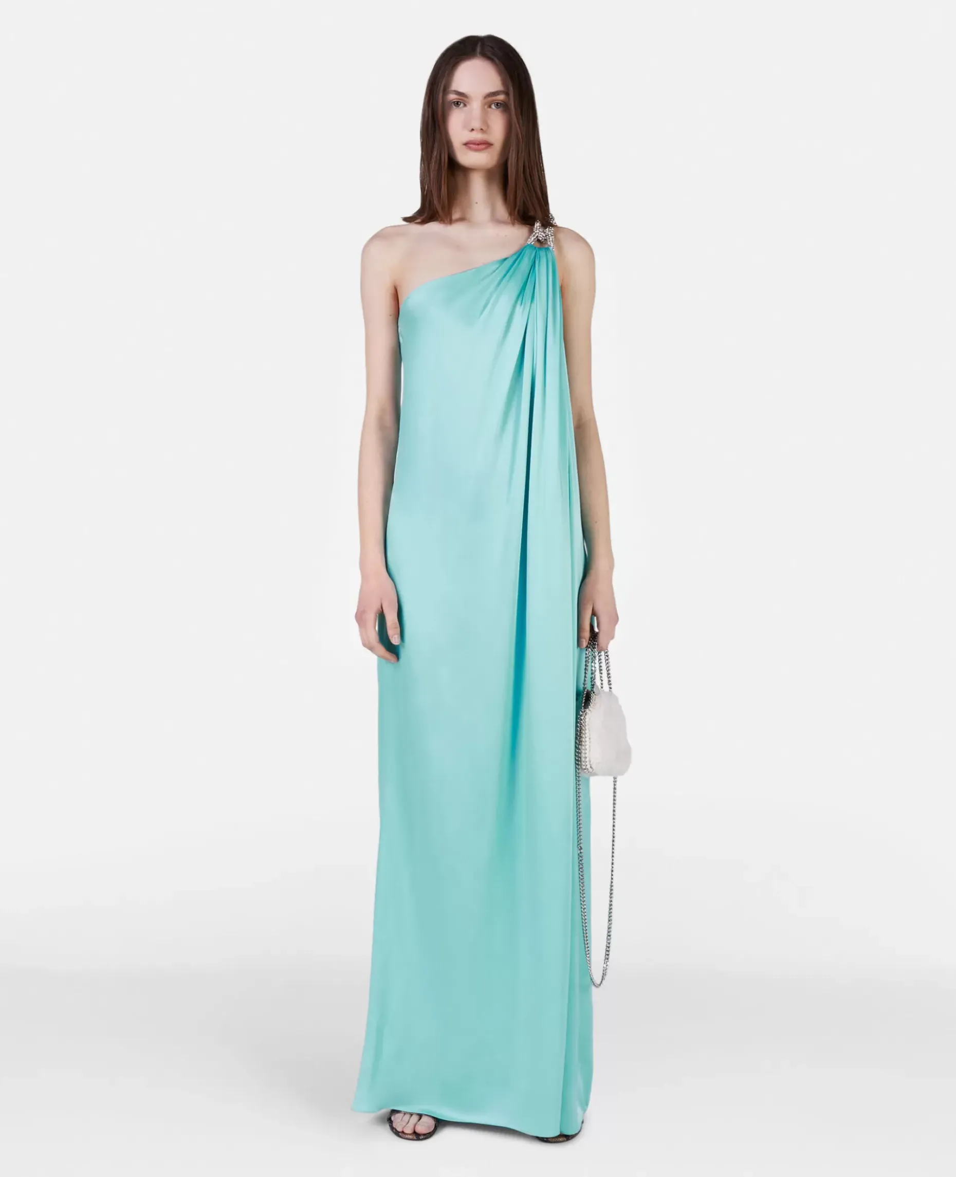 Falabella Crystal Chain Double Satin One-Shoulder Gown