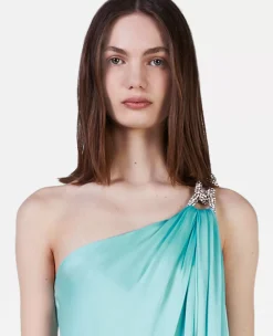 Falabella Crystal Chain Double Satin One-Shoulder Gown
