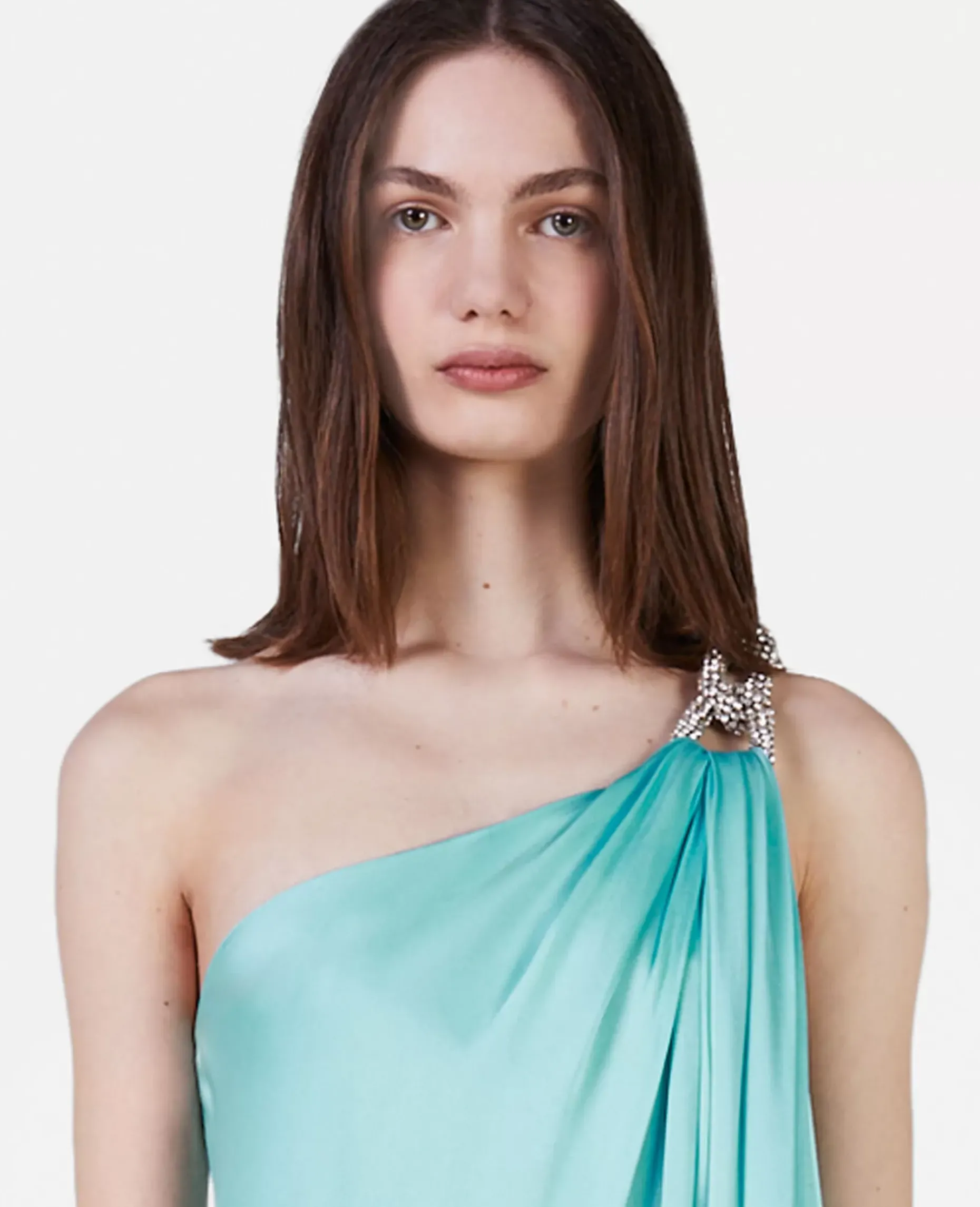Falabella Crystal Chain Double Satin One-Shoulder Gown
