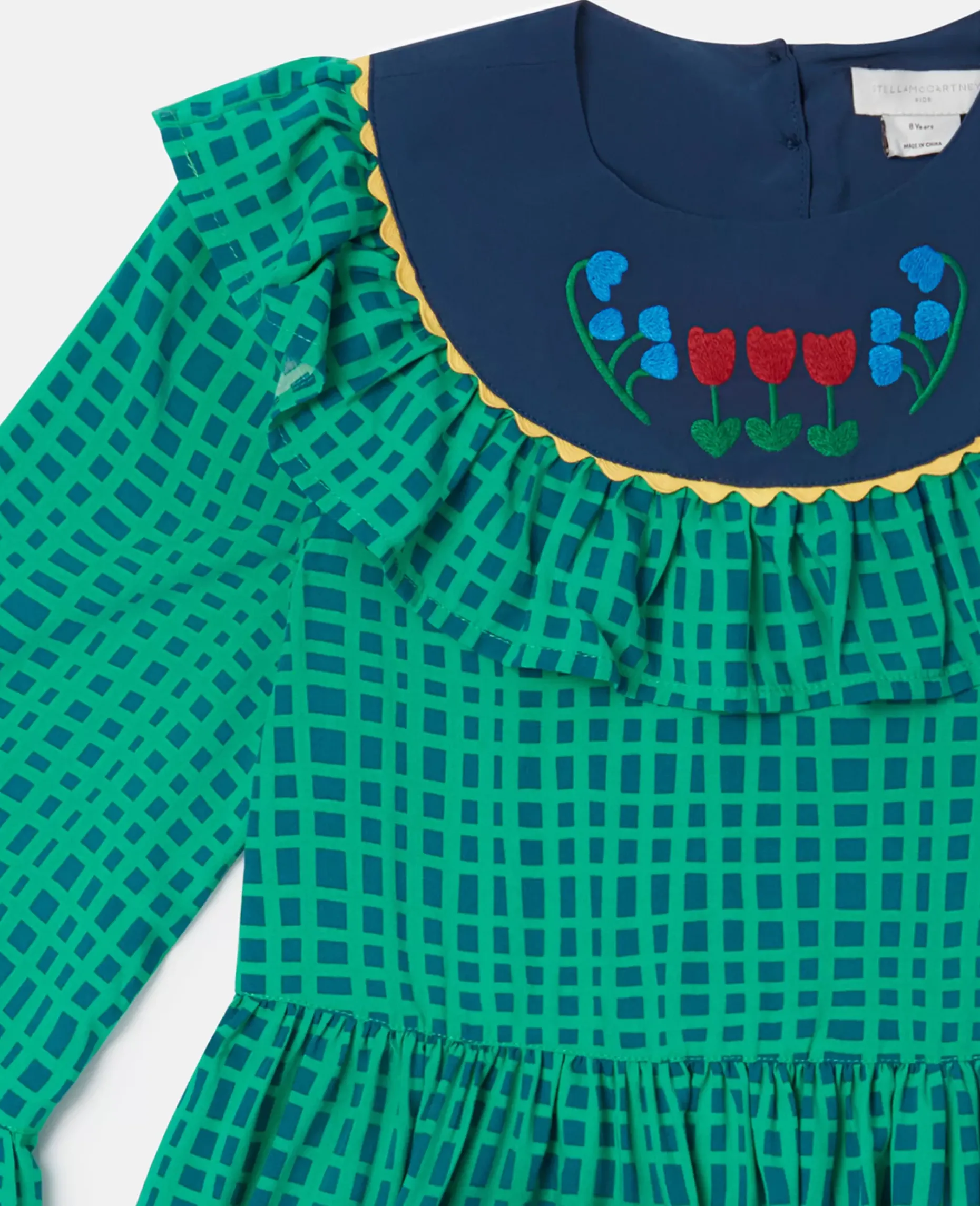 Folk Flower Check Print Collared Dress