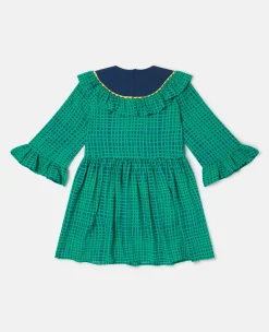 Folk Flower Check Print Collared Dress