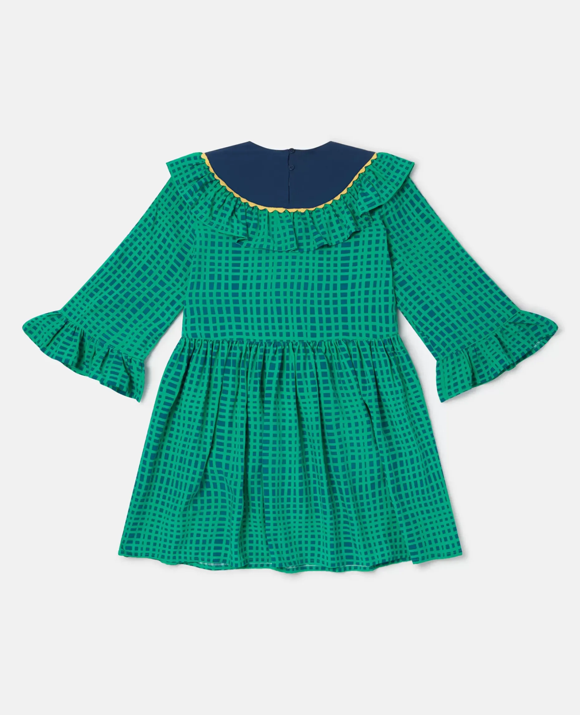 Folk Flower Check Print Collared Dress