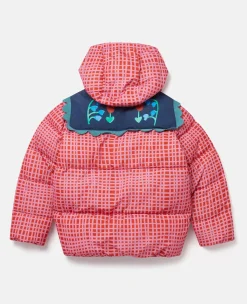 Folk Flower Check Print Puffer Coat