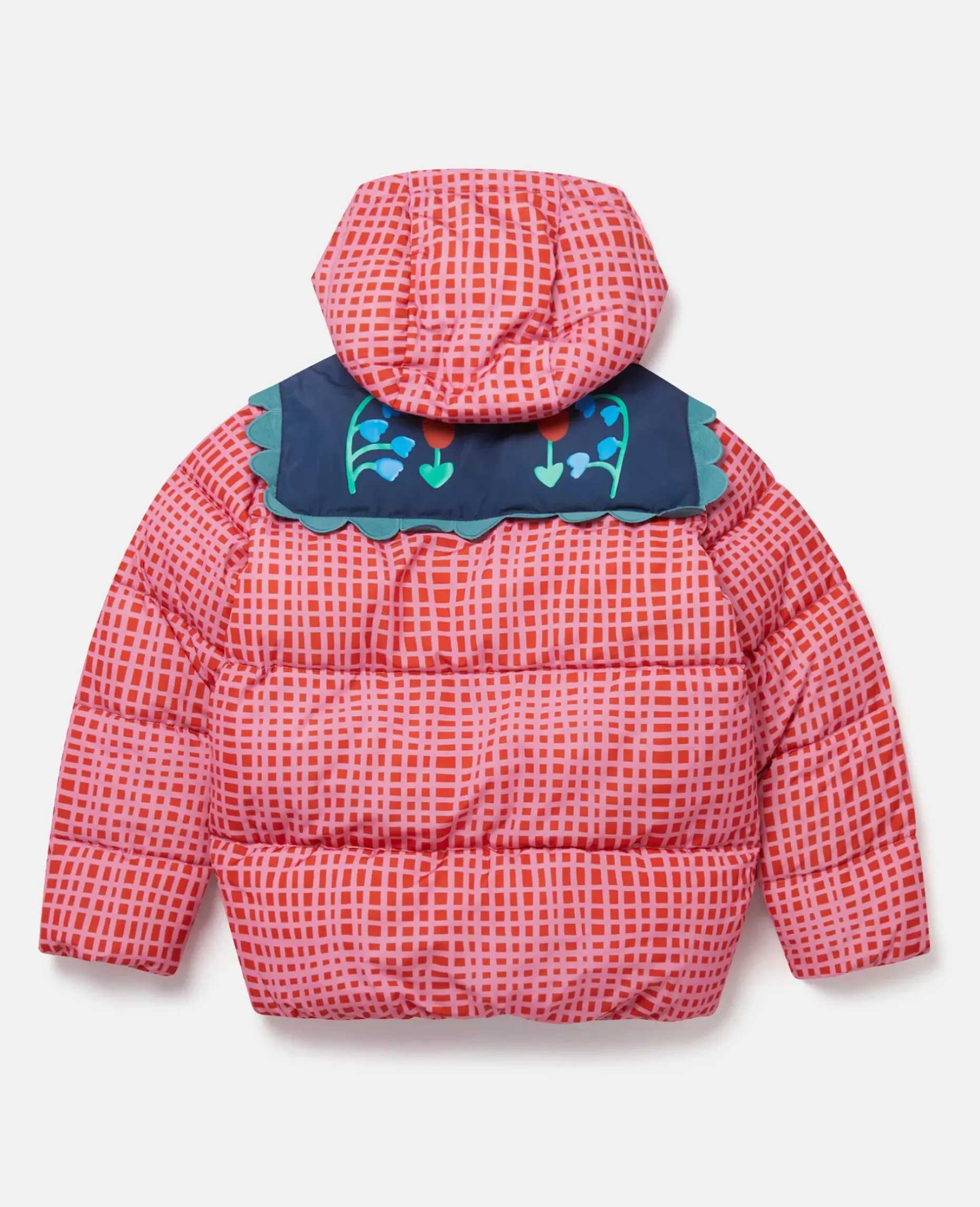 Folk Flower Check Print Puffer Coat