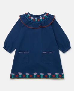 Folk Flower Embroidered Collared Dress