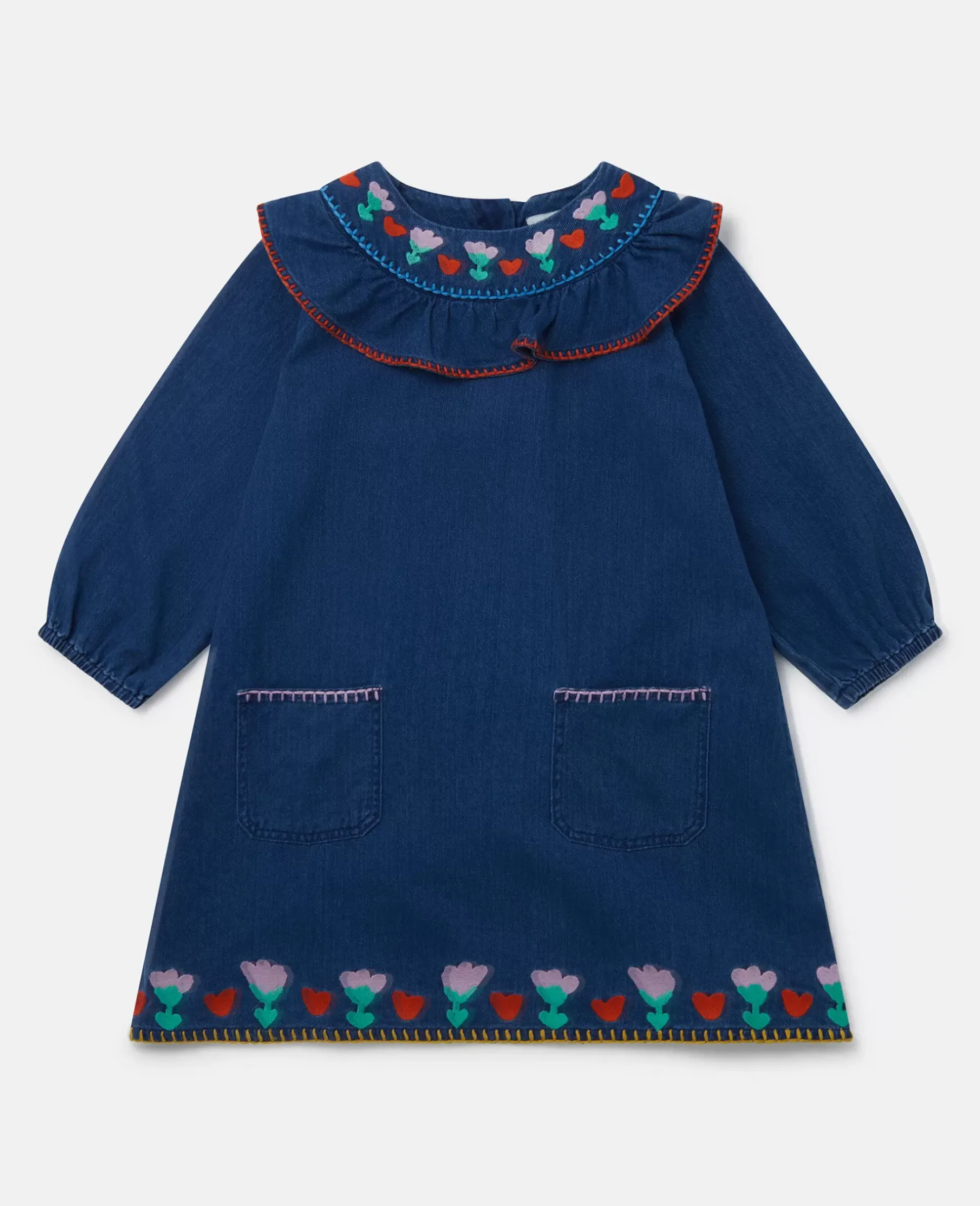 Folk Flower Embroidered Collared Dress