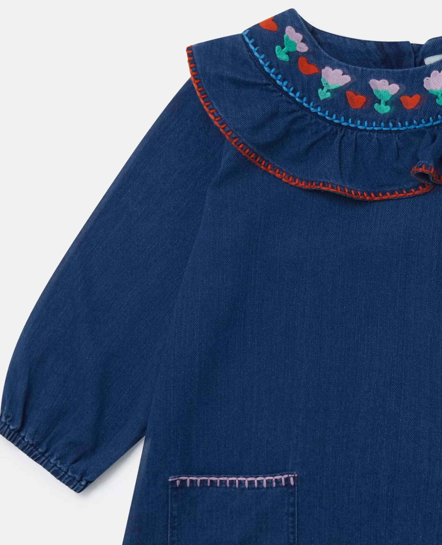 Folk Flower Embroidered Collared Dress