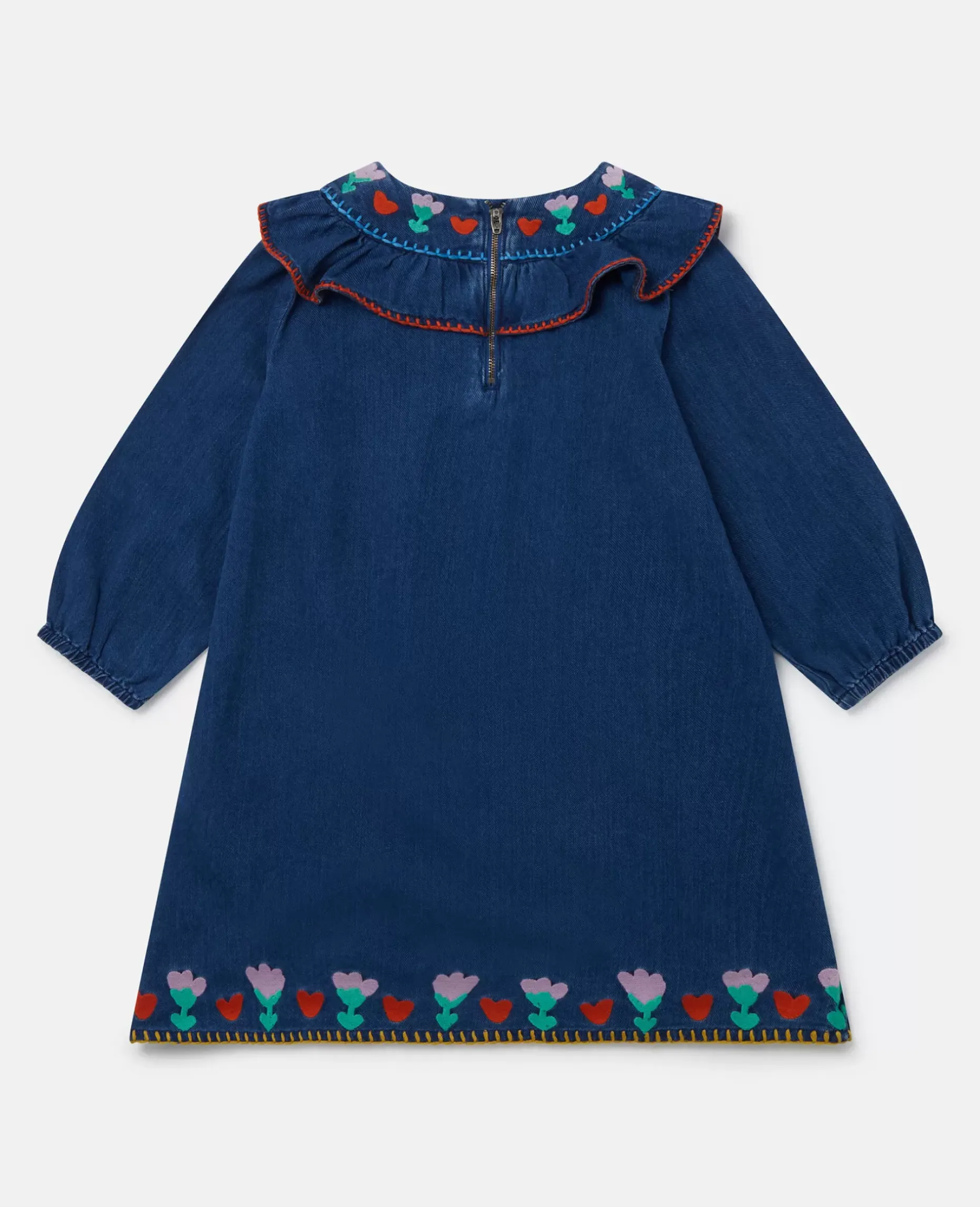 Folk Flower Embroidered Collared Dress