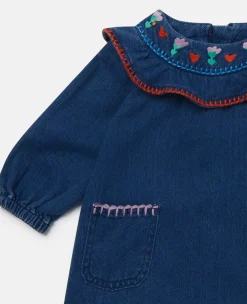Folk Flower Embroidery Denim Dress