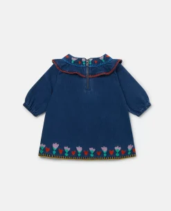 Folk Flower Embroidery Denim Dress