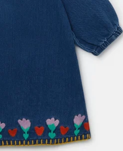 Folk Flower Embroidery Denim Dress