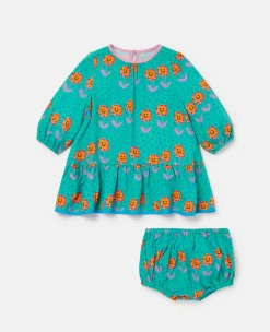 Folk Flower Print Dress And Bloomers Set