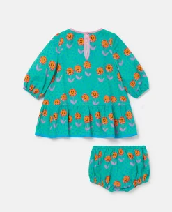 Folk Flower Print Dress And Bloomers Set