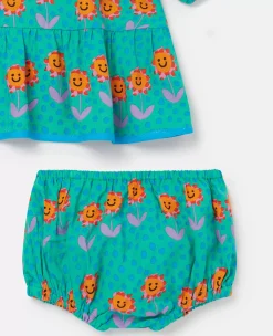 Folk Flower Print Dress And Bloomers Set