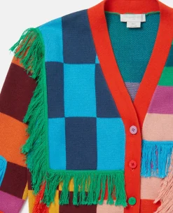 Fringed Checkerboard Cardigan