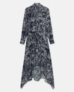 Fungi Forest Print Silk Shirt Dress